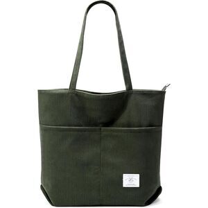 Women D-Army Green Imported Corduroy Casual Big Capacity Shoulder Tote Handbag